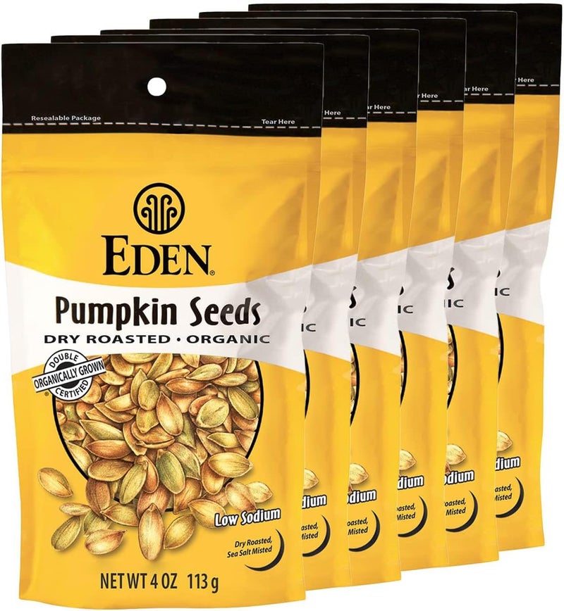 Eden Organic Dry Roasted Pumpkin Seeds 4 oz (6-Pack) - Image 1